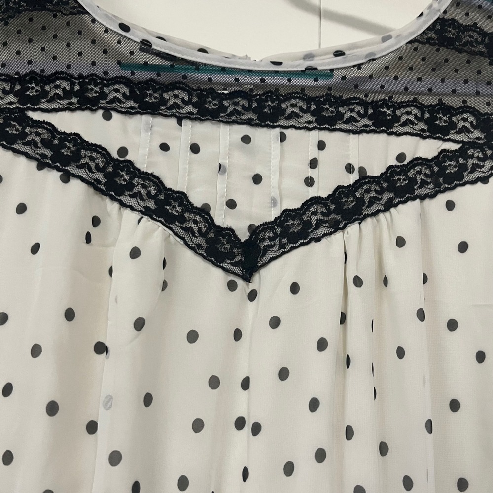 Maurices Womens XL Polka Dot Sleeveless Dress Lace Trim Mesh Yoke White Black - Picture 3 of 6